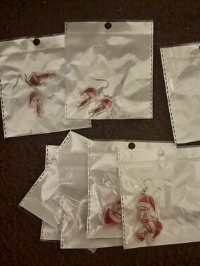Red Candy Cane Earrings - Pair of Festive Dangles.  Total of 7 pair.